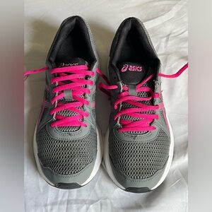 ASICS Gray Athletic Sneakers with Pink Laces